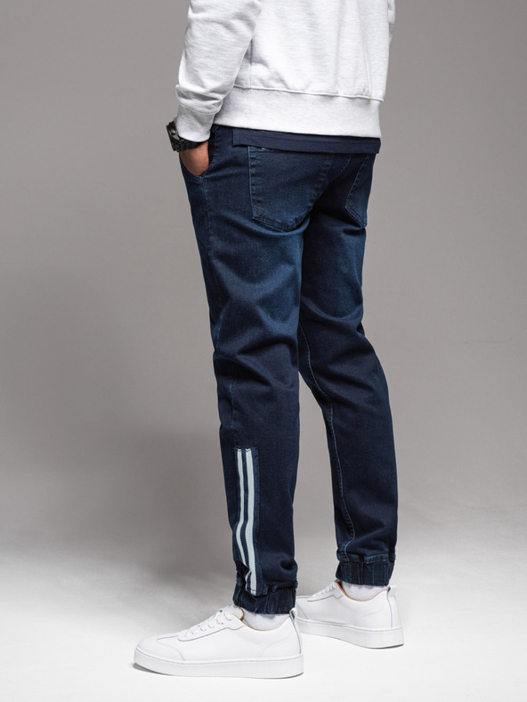 Ombre Clothing Moške športne hlače iz džinsa z obrobo - temno modre V4 OM-PADJ-0156 Ombre Clothing