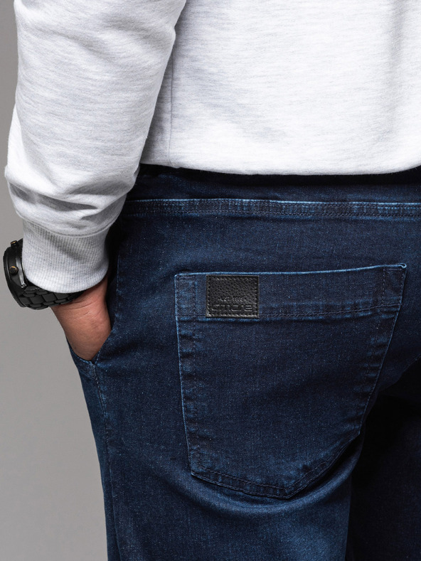 Ombre Clothing Moške športne hlače iz džinsa z obrobo - temno modre V4 OM-PADJ-0156 Ombre Clothing