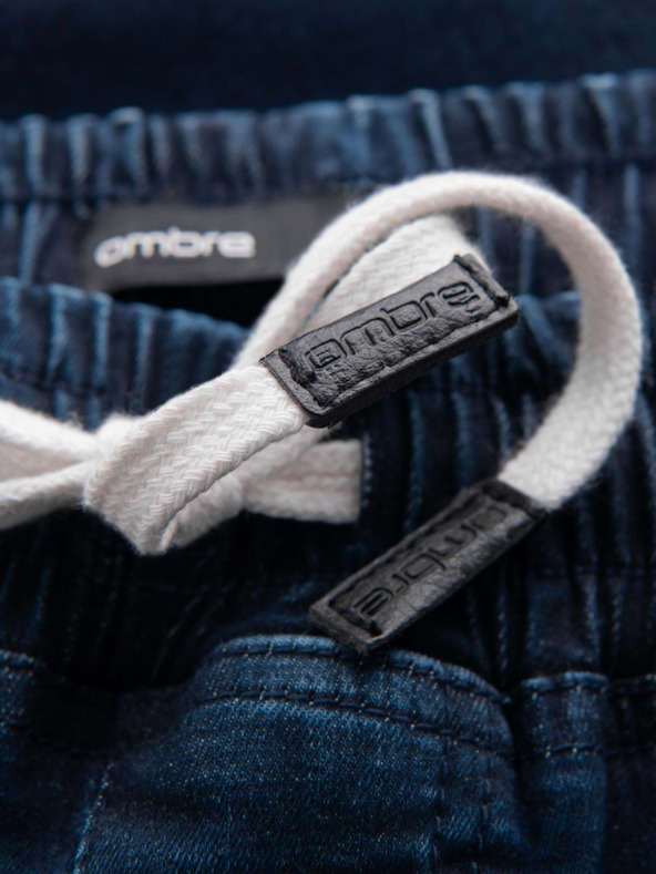 Ombre Clothing Moške športne hlače iz džinsa z obrobo - temno modre V4 OM-PADJ-0156 Ombre Clothing