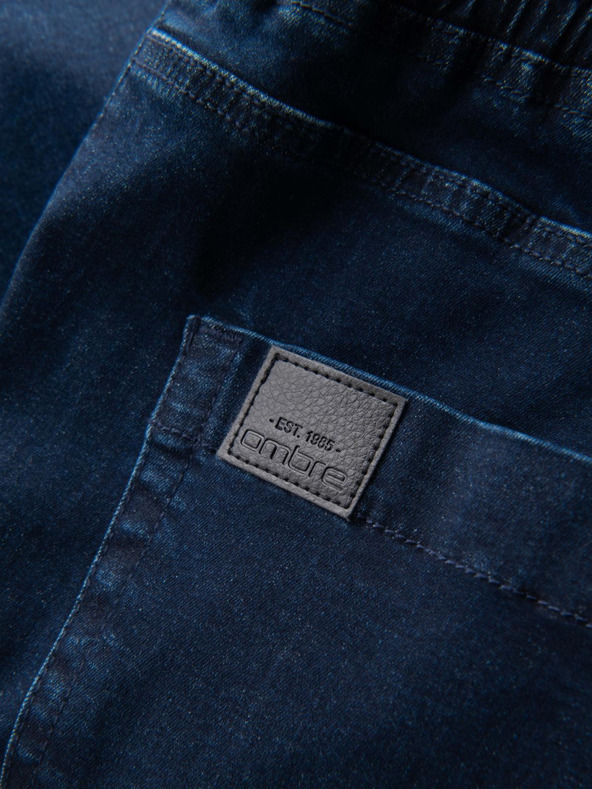 Ombre Clothing Moške športne hlače iz džinsa z obrobo - temno modre V4 OM-PADJ-0156 Ombre Clothing