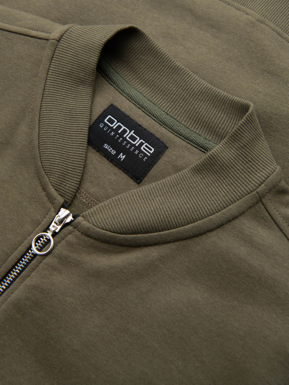 Ombre Clothing Moška bombažna bombažna bluza z zadrgo v barvi kaki Ombre oblačila