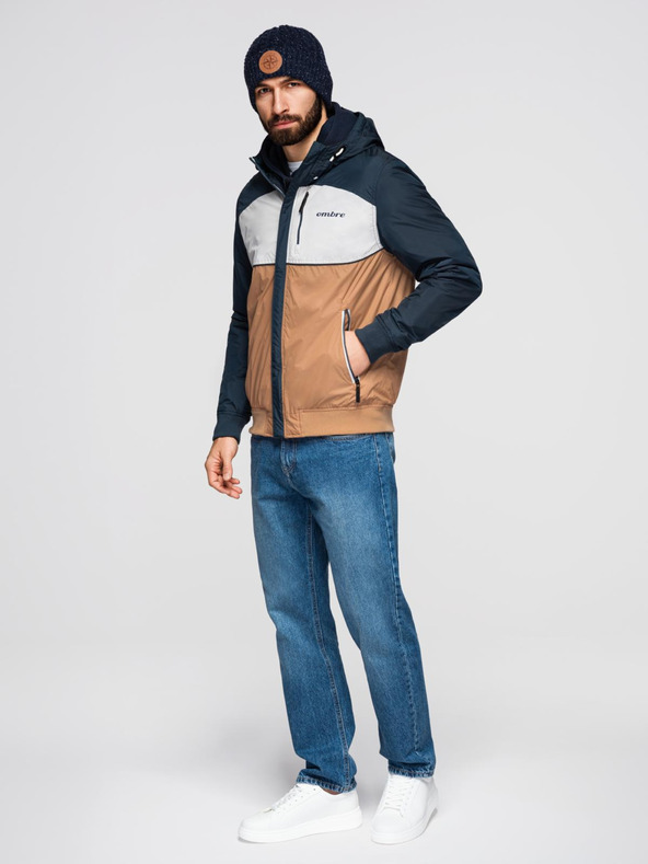 Ombre Clothing Moška lahka barvna športna jakna s flisom rjava Ombre Clothing