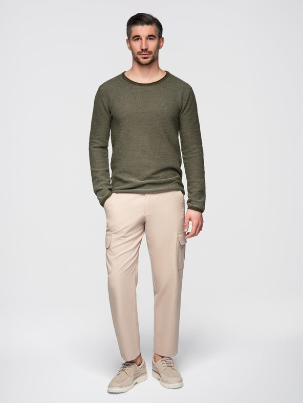 Ombre Clothing Moški pleten pulover RELAXED FIT z vzorcem zelene barve Ombre Clothing