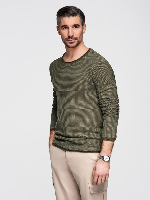 Ombre Clothing Moški pleten pulover RELAXED FIT z vzorcem zelene barve Ombre Clothing