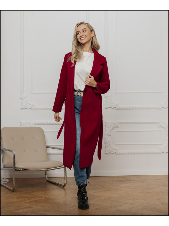 Edoti Rdeč ženski plašč s pasom Edoti