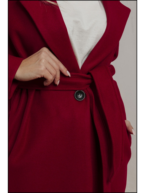 Edoti Rdeč ženski plašč s pasom Edoti