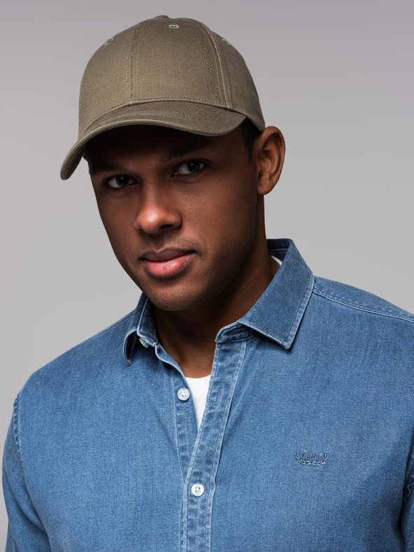 Ombre Clothing Moška kapa s šiltom in okrasno vezenino v barvi kaki Ombre Clothing