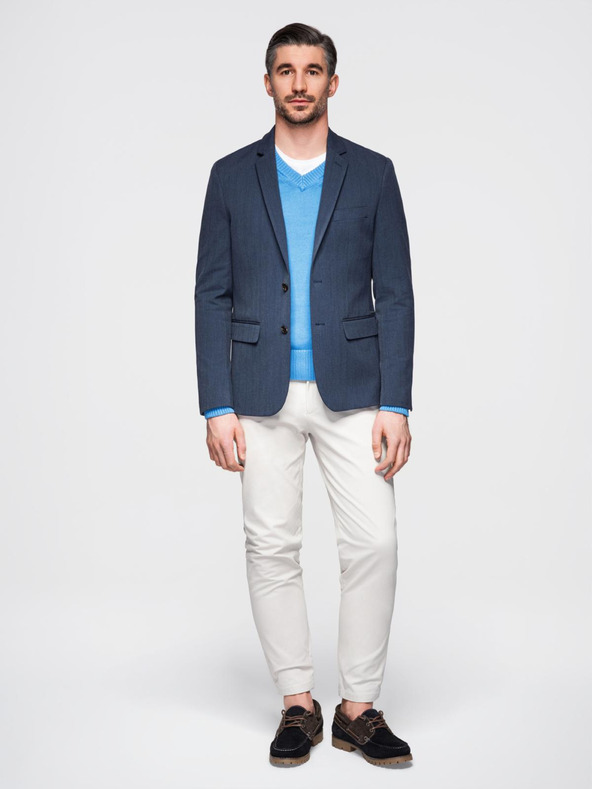 Ombre Clothing Elegantni moški suknjič iz volnene mešanice Navy Blue Ombre Clothing