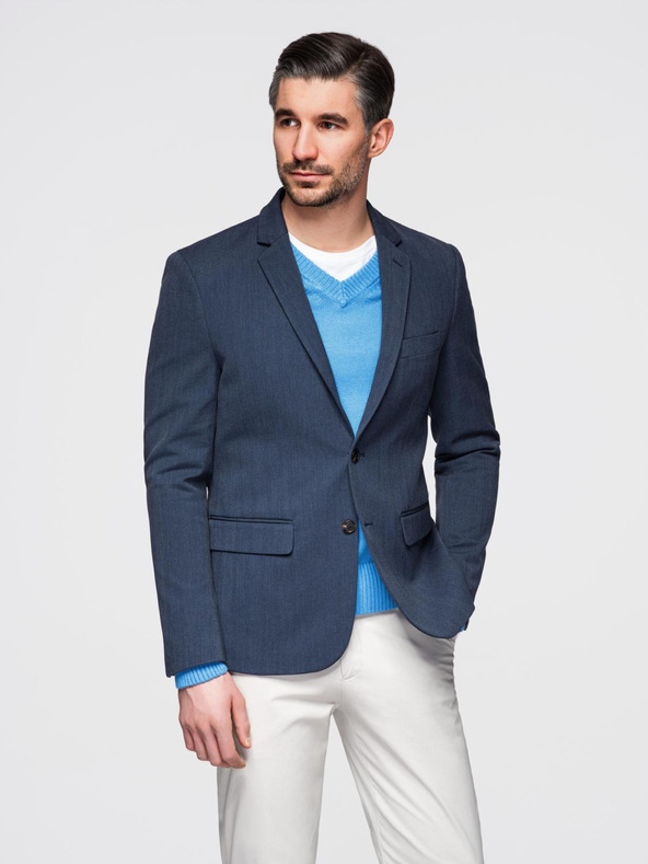 Ombre Clothing Elegantni moški suknjič iz volnene mešanice Navy Blue Ombre Clothing