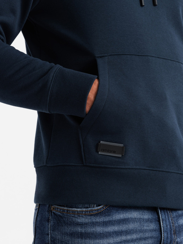 Ombre Clothing Pánska bavlnená mikina BASIC s klokanom a kapucňou Ombre Clothing