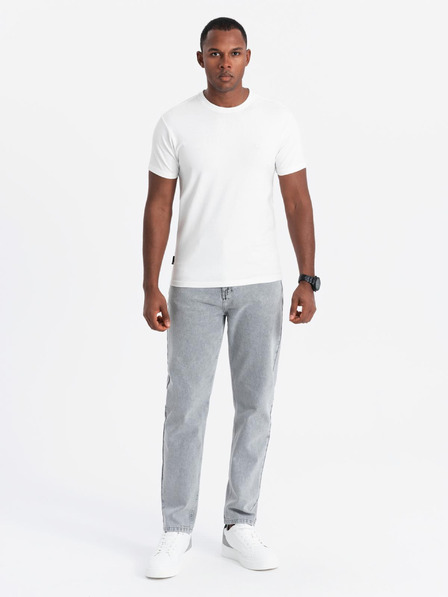 Ombre Clothing Moška bombažna majica v tribarvni barvi - bela in mornarsko modra V3 OM-TSCT-0174 Ombre Clothing