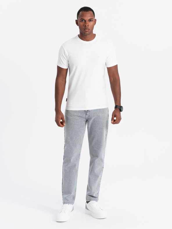 Ombre Clothing Moška bombažna majica v tribarvni barvi - bela in mornarsko modra V3 OM-TSCT-0174 Ombre Clothing