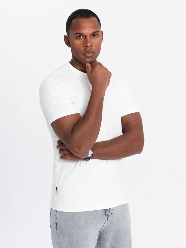 Ombre Clothing Moška bombažna majica v tribarvni barvi - bela in mornarsko modra V3 OM-TSCT-0174 Ombre Clothing