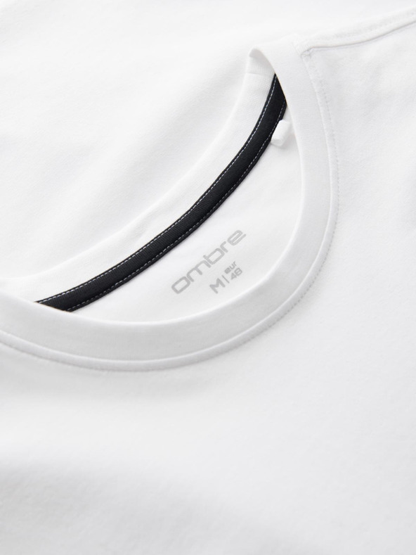 Ombre Clothing Moška bombažna majica v tribarvni barvi - bela in mornarsko modra V3 OM-TSCT-0174 Ombre Clothing