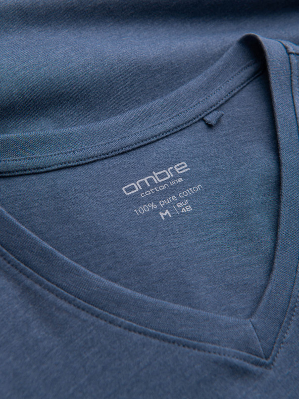 Ombre Clothing Moška klasična bombažna majica BASIC z V-izrezom - modra V18 OM-TSBS-0145 Ombre Clothing