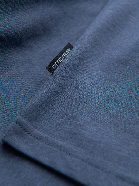 Ombre Clothing Moška klasična bombažna majica BASIC z V-izrezom - modra V18 OM-TSBS-0145 Ombre Clothing