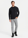 Ombre Clothing Moška bombažna majica LOOSE FIT z dolgimi rokavi in okroglim vratom - črna V1 OM-LSBC-0129 Ombre Clothing