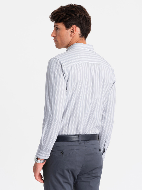 Ombre Clothing Moška bela črtasta srajca REGULAR FIT z žepom Ombre Clothing