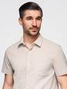 Ombre Clothing Moška srajca s kratkimi rokavi in kubanskim ovratnikom Bež Ombre oblačila