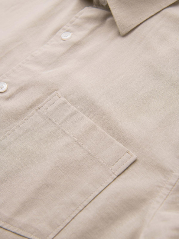 Ombre Clothing Moška srajca s kratkimi rokavi in kubanskim ovratnikom Bež Ombre oblačila