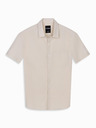 Ombre Clothing Moška srajca s kratkimi rokavi in kubanskim ovratnikom Bež Ombre oblačila