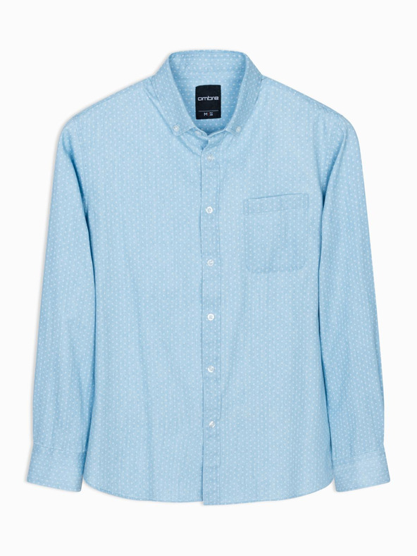 Ombre Clothing Moška srajca iz finega džinsa z vzorcem in žepom - svetlo modra Ombre Clothing