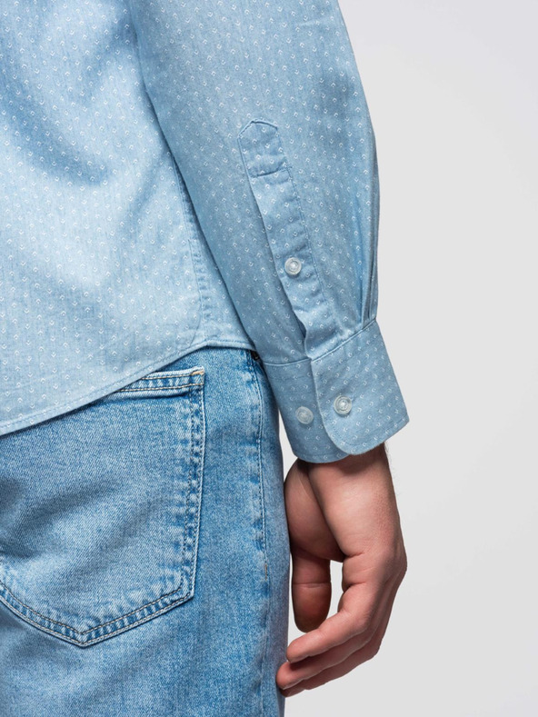 Ombre Clothing Moška srajca iz finega džinsa z vzorcem in žepom - svetlo modra Ombre Clothing