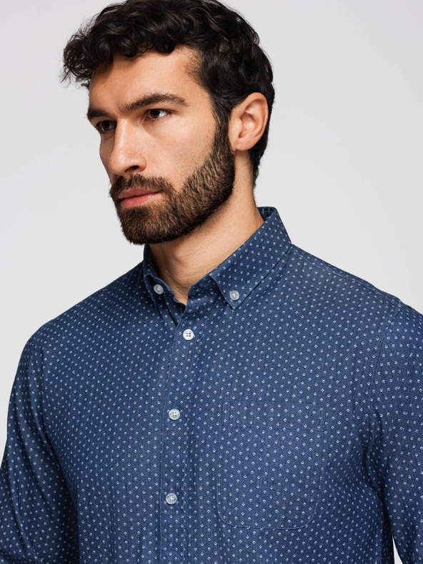 Ombre Clothing Moška srajca iz finega džinsa z vzorcem in žepom - modra Ombre Clothing