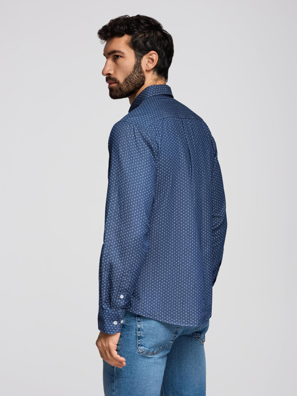 Ombre Clothing Moška srajca iz finega džinsa z vzorcem in žepom - modra Ombre Clothing