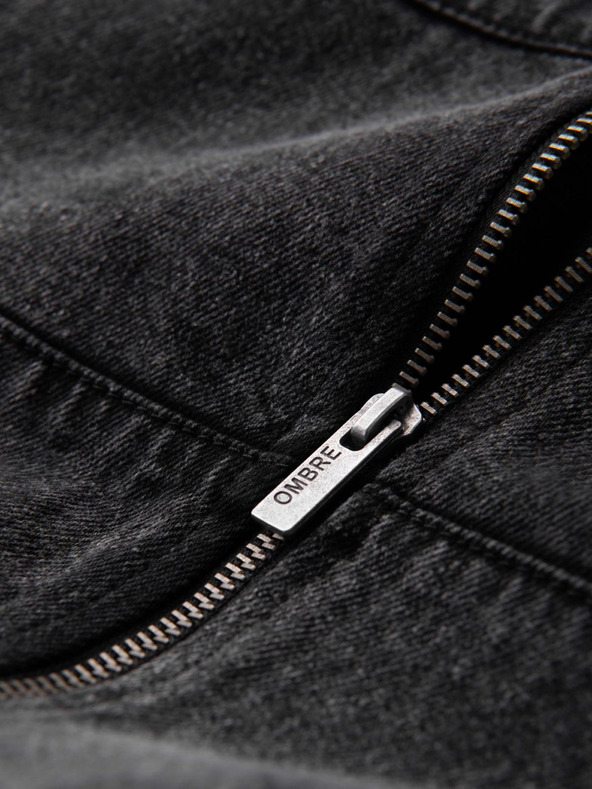 Ombre Clothing Moška jakna bomber iz džinsa z učinkom pranja kamenja - črna V2 OM-JADJ-0163 Ombre Clothing
