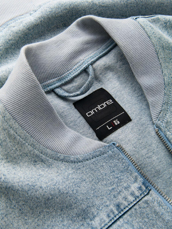 Ombre Clothing Moška bomber jakna iz džinsa z učinkom "stone wash" - svetlo modra V3 OM-JADJ-0163 Ombre Clothing