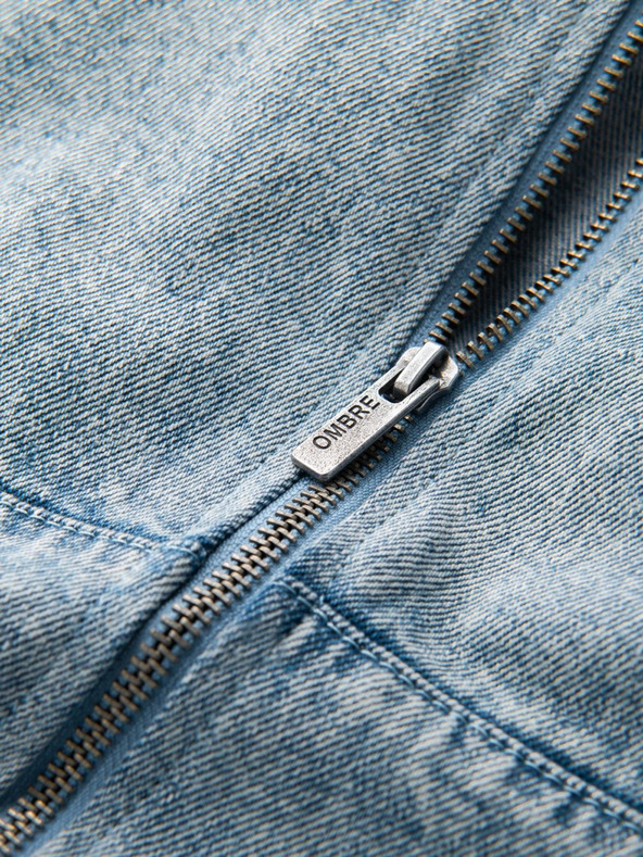 Ombre Clothing Moška bomber jakna iz džinsa z učinkom "stone wash" - svetlo modra V3 OM-JADJ-0163 Ombre Clothing