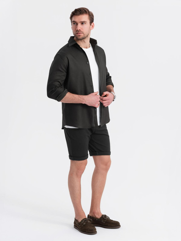 Ombre Clothing Moške pletene kratke hlače z zavihani hlačnicami Ombre Clothing