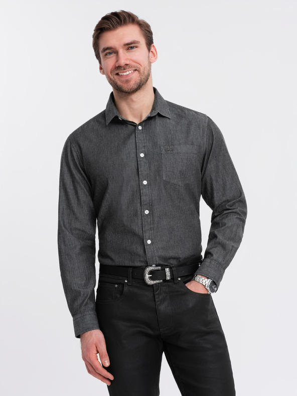 Ombre Clothing Moška jeans srajca z vezeno žepom Ombre Clothing