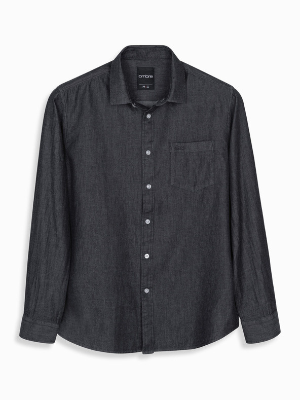Ombre Clothing Moška jeans srajca z vezeno žepom Ombre Clothing