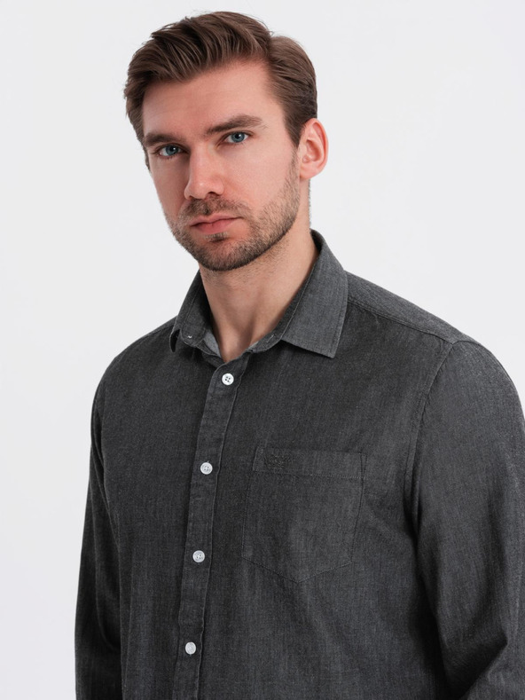 Ombre Clothing Moška jeans srajca z vezeno žepom Ombre Clothing