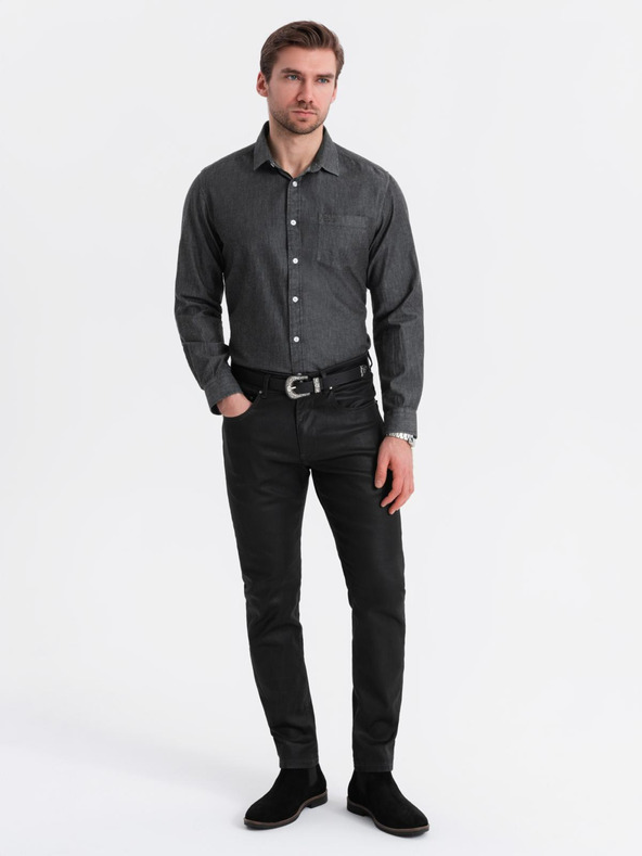 Ombre Clothing Moška jeans srajca z vezeno žepom Ombre Clothing