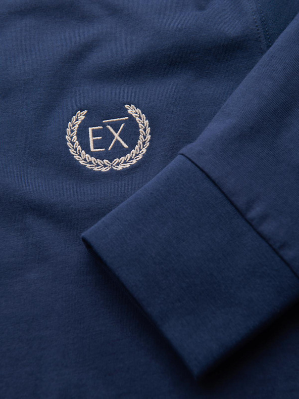 Ombre Clothing Moška bombažna majica z dolgimi rokavi, progastim U-izrezom in vezenim napisom Ombre Clothing