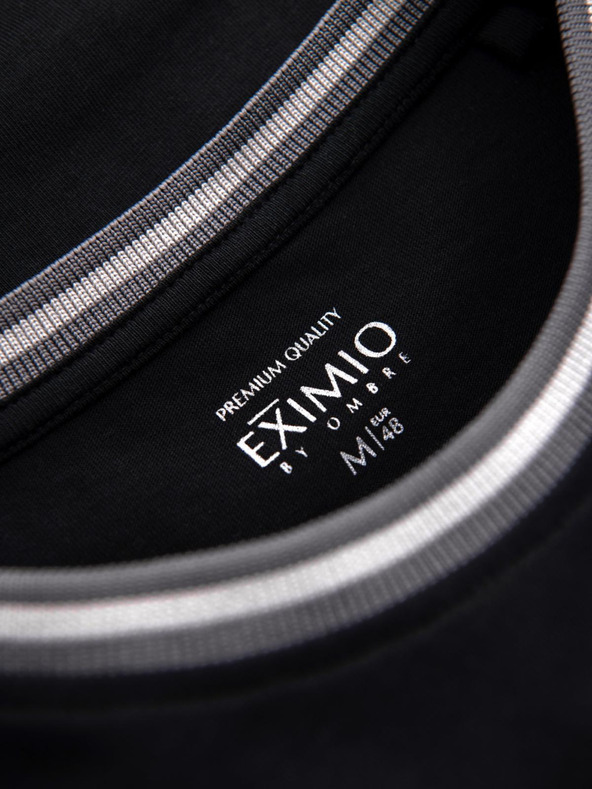 Ombre Clothing Moška bombažna majica z dolgimi rokavi, progastim U-izrezom in vezenim napisom Ombre Clothing