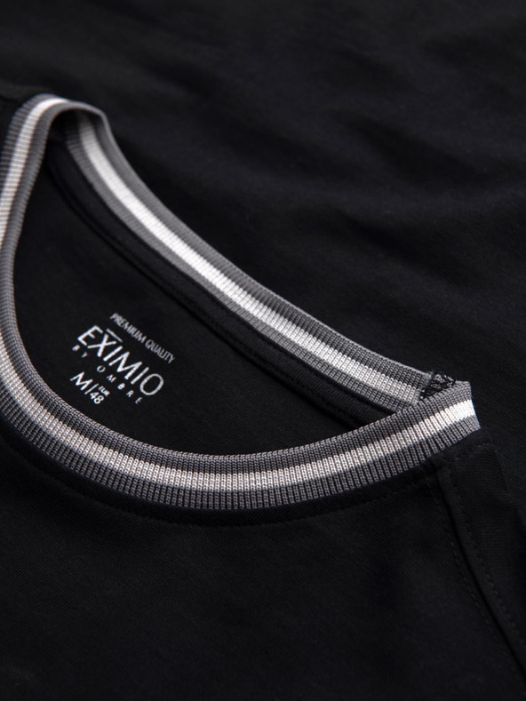 Ombre Clothing Moška bombažna majica z dolgimi rokavi, progastim U-izrezom in vezenim napisom Ombre Clothing