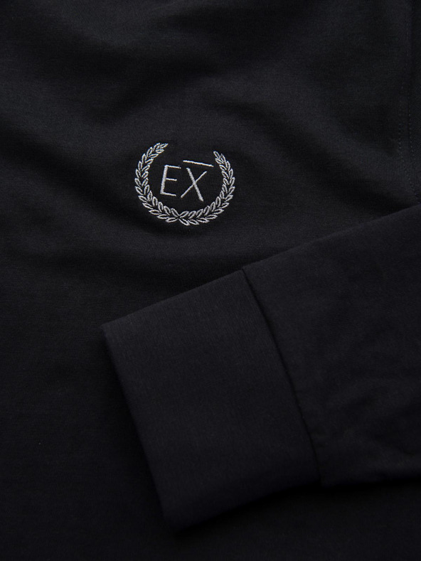 Ombre Clothing Moška bombažna majica z dolgimi rokavi, progastim U-izrezom in vezenim napisom Ombre Clothing