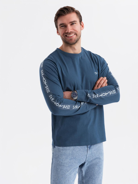 Ombre Clothing Moška bombažna majica z dolgimi rokavi, obrobjem inotiskom na prsih Ombre Clothing