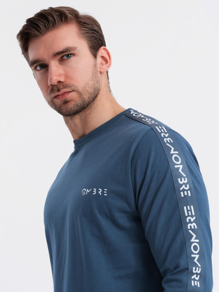 Ombre Clothing Moška bombažna majica z dolgimi rokavi, obrobjem inotiskom na prsih Ombre Clothing