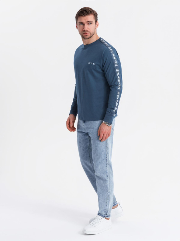 Ombre Clothing Moška bombažna majica z dolgimi rokavi, obrobjem inotiskom na prsih Ombre Clothing