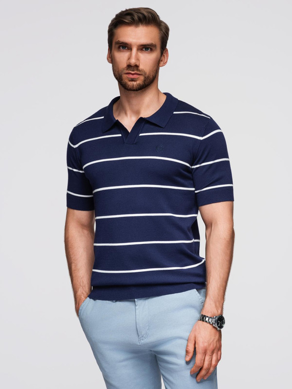Ombre Clothing Moška polo majica iz viskoze s vodoravnimi črtami Ombre Clothing