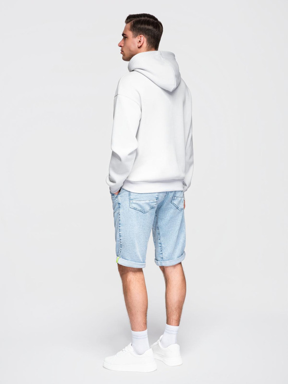 Ombre Clothing Moške kratke jeans hlače z okrasnim šivom - svetlo modre