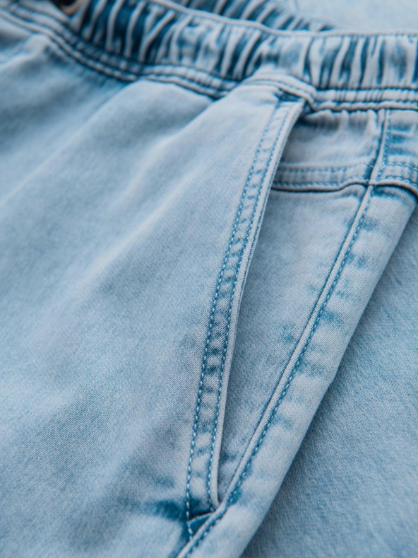 Ombre Clothing Moške kratke jeans hlače z okrasnim šivom - svetlo modre