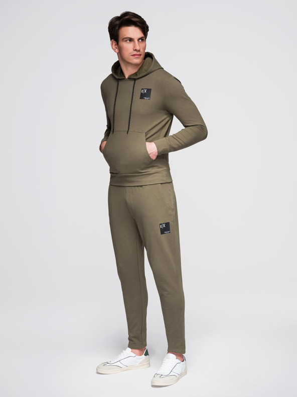 Ombre Clothing Moška jopica s kapuco + trenirka - olivna