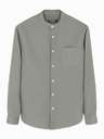 Ombre Clothing Moška platnen srajca z stoječim ovratnikom in žepom REGULAR FIT - khaki