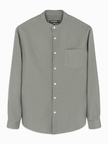 Ombre Clothing Moška platnen srajca z stoječim ovratnikom in žepom REGULAR FIT - khaki